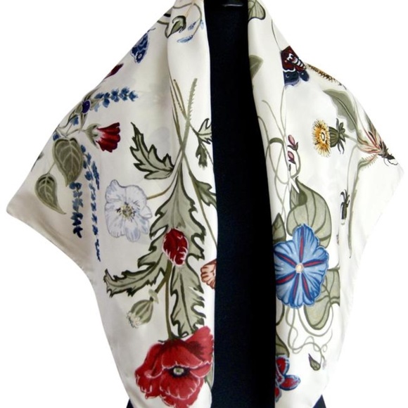 New Gucci Kris Knight Floral Ivory White Multicolor Silk Scarf - Picture 1 of 8
